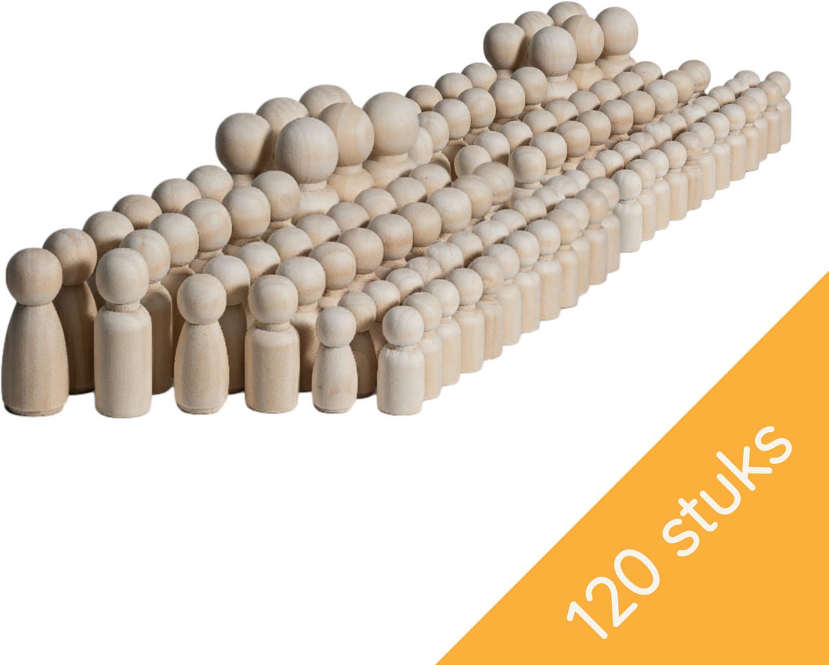 Homium Peg dolls XXL Set 120 stuks - Blanco houten poppetjes - pionnen - familieopstelling