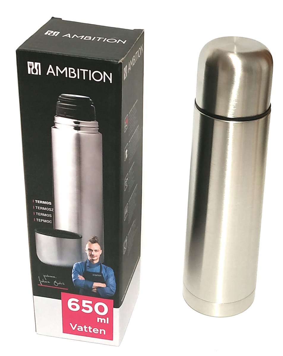 Ambition Vatten Thermos 650ml - Zilveren Koffiebeker voor Onderweg