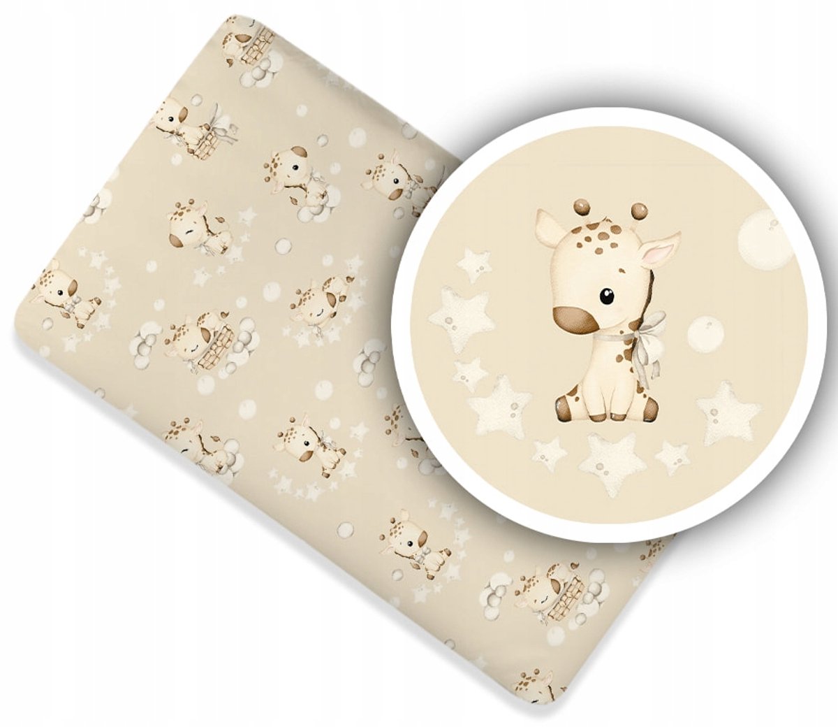 Merkloos Katoenen Hoeslaken met Elastiek voor Kinderbed 120x60 cm - Girafjes Beige