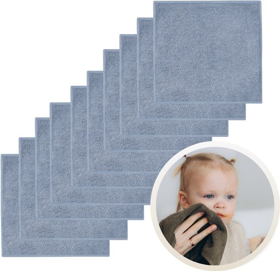Funnies Spuugdoekjes 10-Pack Grey Blue - Set van 10 Zachte Spuugdoeken, Monddoekjes, Kwijldoekjes - 30x30 cm - 100% Katoenen Badstof - Absorberend, Sneldrogend en Zacht - Wasmachinebestendig - Perfect voor Gevoelige Babyhuid bij Voeden en Kwijlen