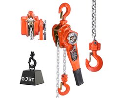 VEVOR Hefboomtakel, Capaciteit 3/4 T, Handkettingtakel, Hefvermogen 3 M, G80 Stalen Legeringketting met Mechanische Dubbele Palrem, Rateltakel met 360° Draaibare Haken, voor Magazijn, Bouw en Garage