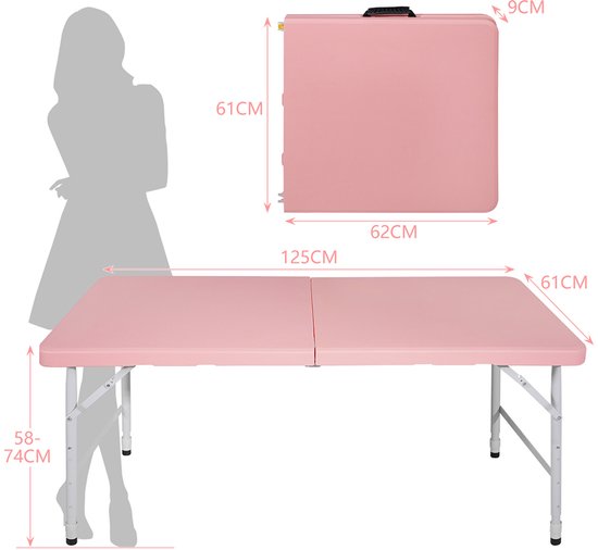BLACKCOLORS - Klaptafel - 125 cm - Robuust & Draagbaar - Met Handvat - Hoogteverstelbaar - Multifunctioneel (Kamperen/Picknick/Feesten) - Binnen/Buiten - Draagvermogen 135 kg - Roze — afbeelding 2