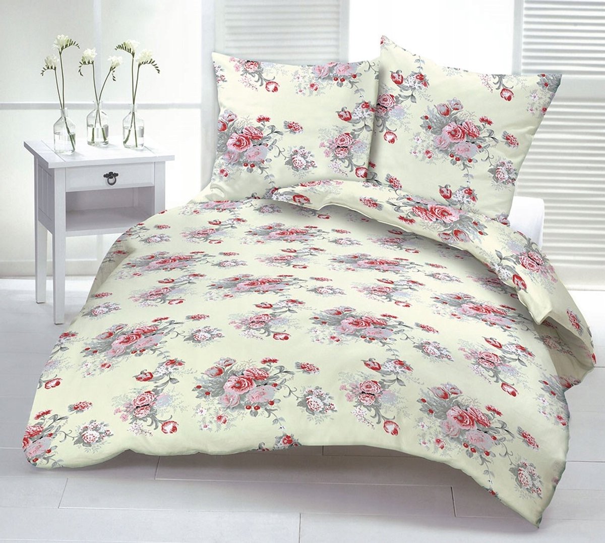 Katoenen Kora Beddengoed 140x200cm met Rode Rozen, Knopen