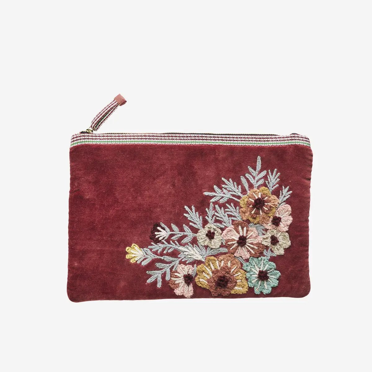 Madam Stoltz - Handgeborduurde velvet iPad hoes - syrah (wijnrood)