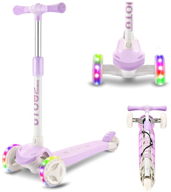 Suotu Kinderstep - Step - 3 Lichtgevende Wielen - EXTRA BREEDE WIELEN - Step 3+ Jaar tot 50kg - Speelgoed Jongens/Meisjes - Paars