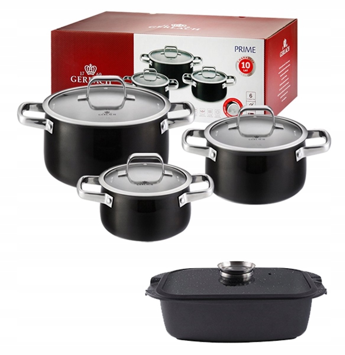 Gerlach Prime Pannenset 6-delig met Granitex Koekenpan & Deksel