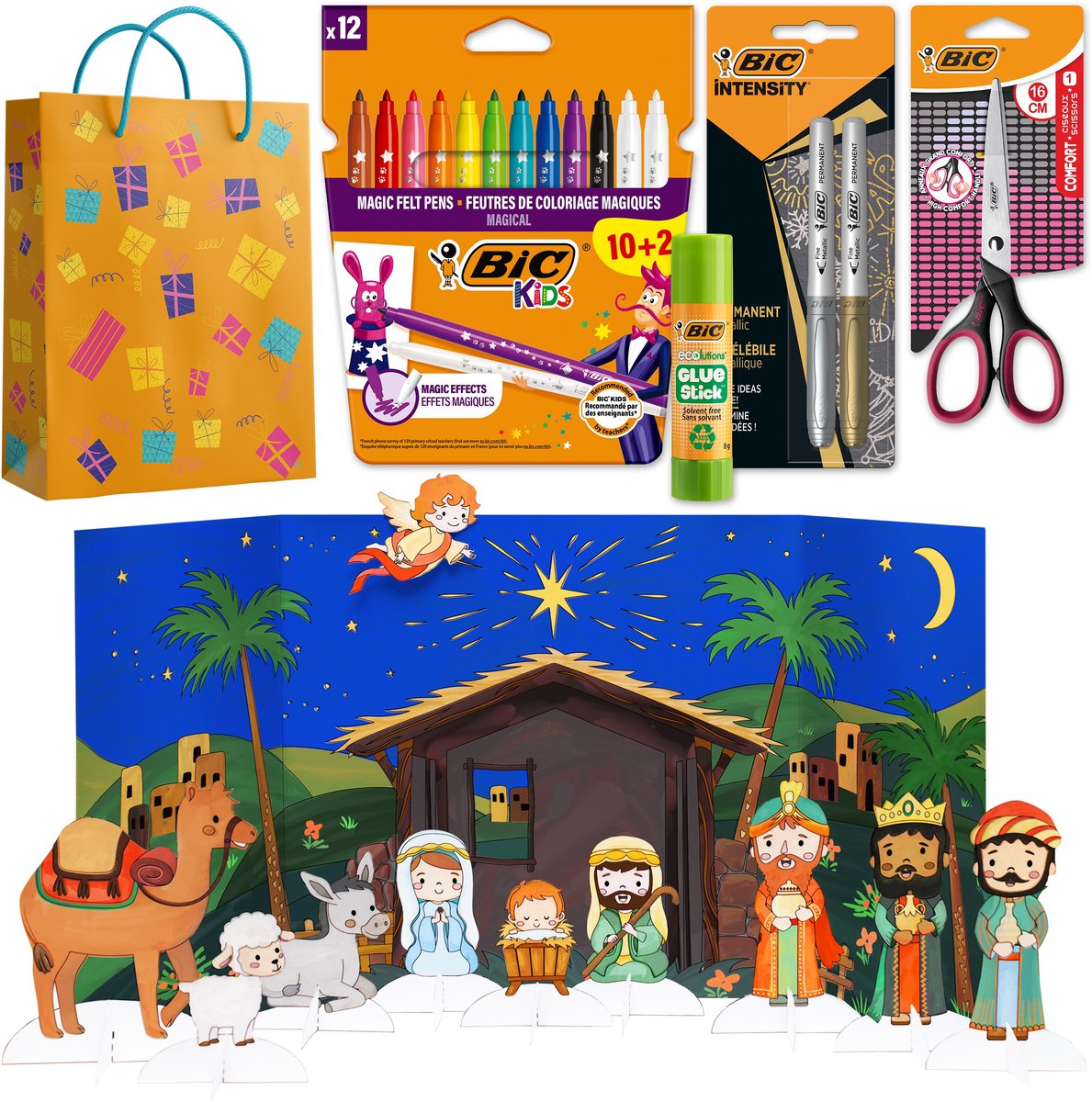 BIC Knutselset Kerst: Flameters, Markers, Lijm, Schaar & Gratis Kerststal