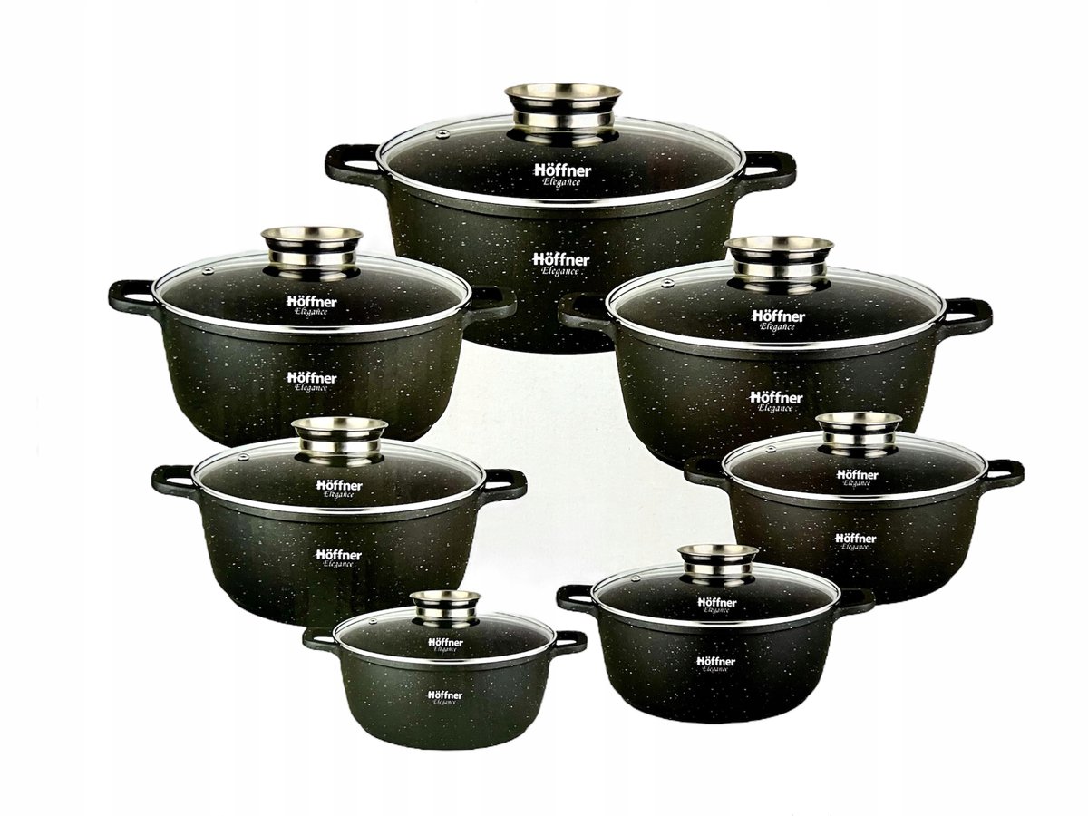 Höffner Elegance 16-delige pannenset - Aluminium met Marmeren Coating