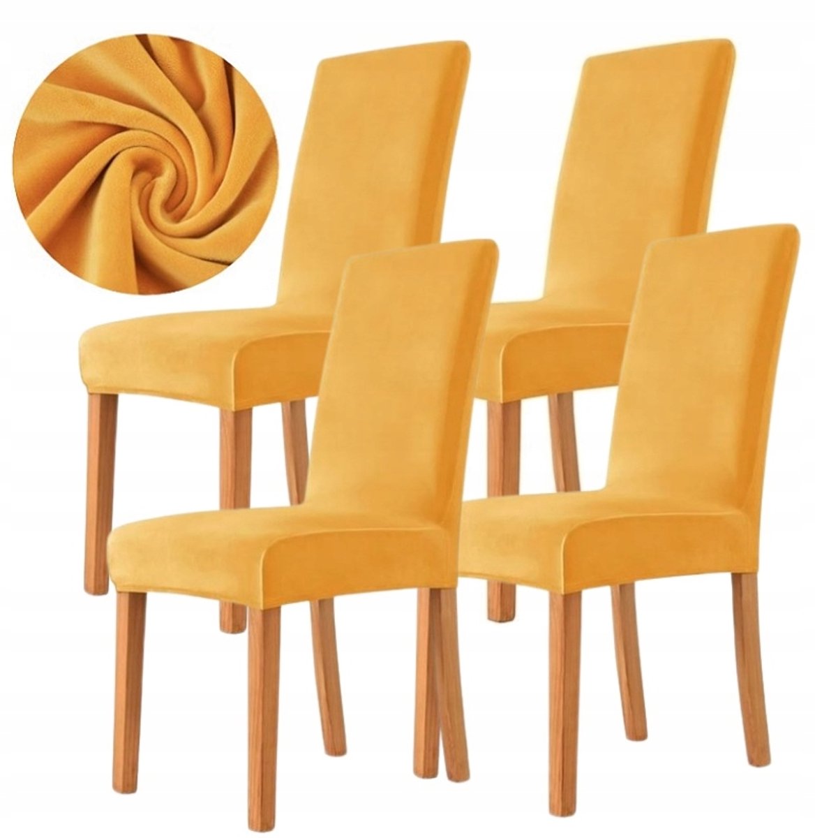 4x Luxe Velours Stoelhoes - Premium Elastisch - Mosterdgeel