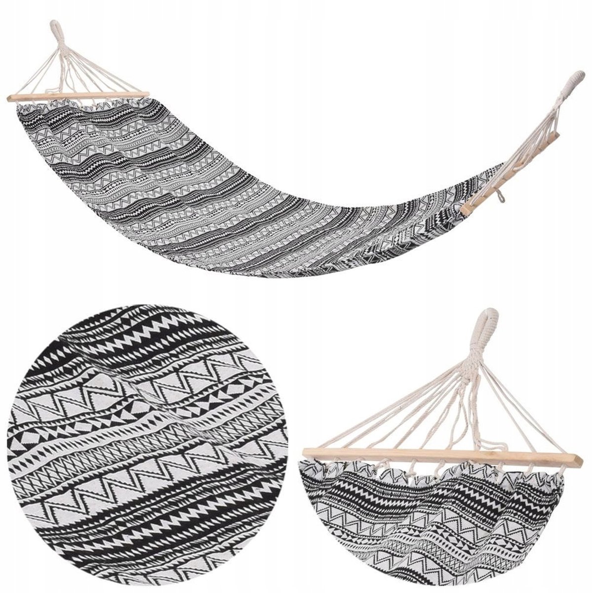 Comfortabele Eenpersoons Hangmat met Standaard - Zwart Wit