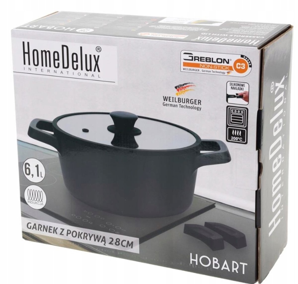 HomeDeluxe Hobart Braadpan met Deksel 6,1L 28cm - Zwart