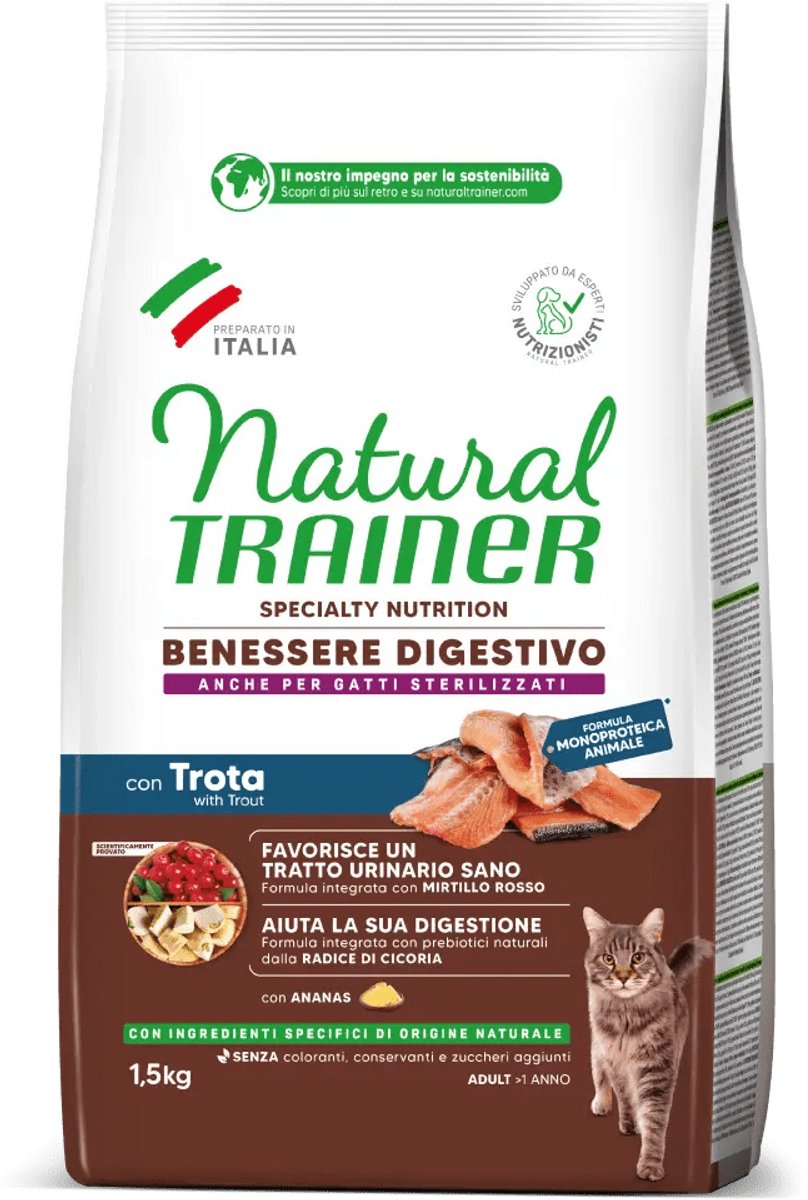 Natural trainer Natural Trainer Sensitive Graanvrij Forel 1,5 kg - Kattenvoer voor katten vanaf 1 jaar met een gevoelig spijsverteringsstelsel