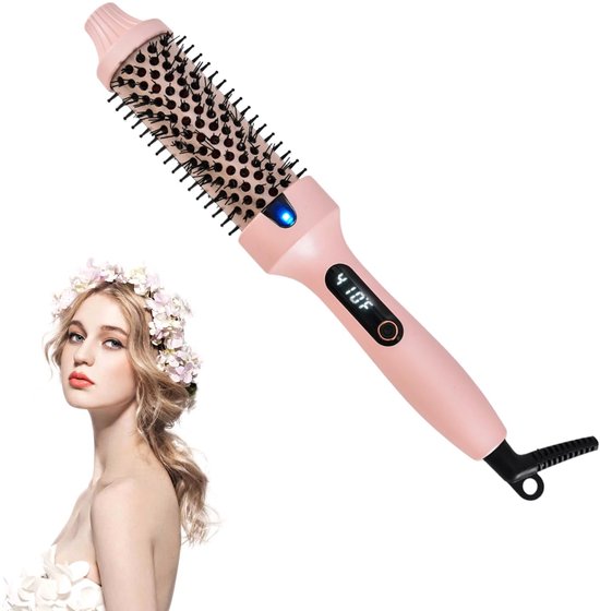 Hete borstel, 1,5 inch verwarmde ronde borstel voor föhnen en stylen, glanzender en gladder haar, draagbare reisstylingtool (roze)