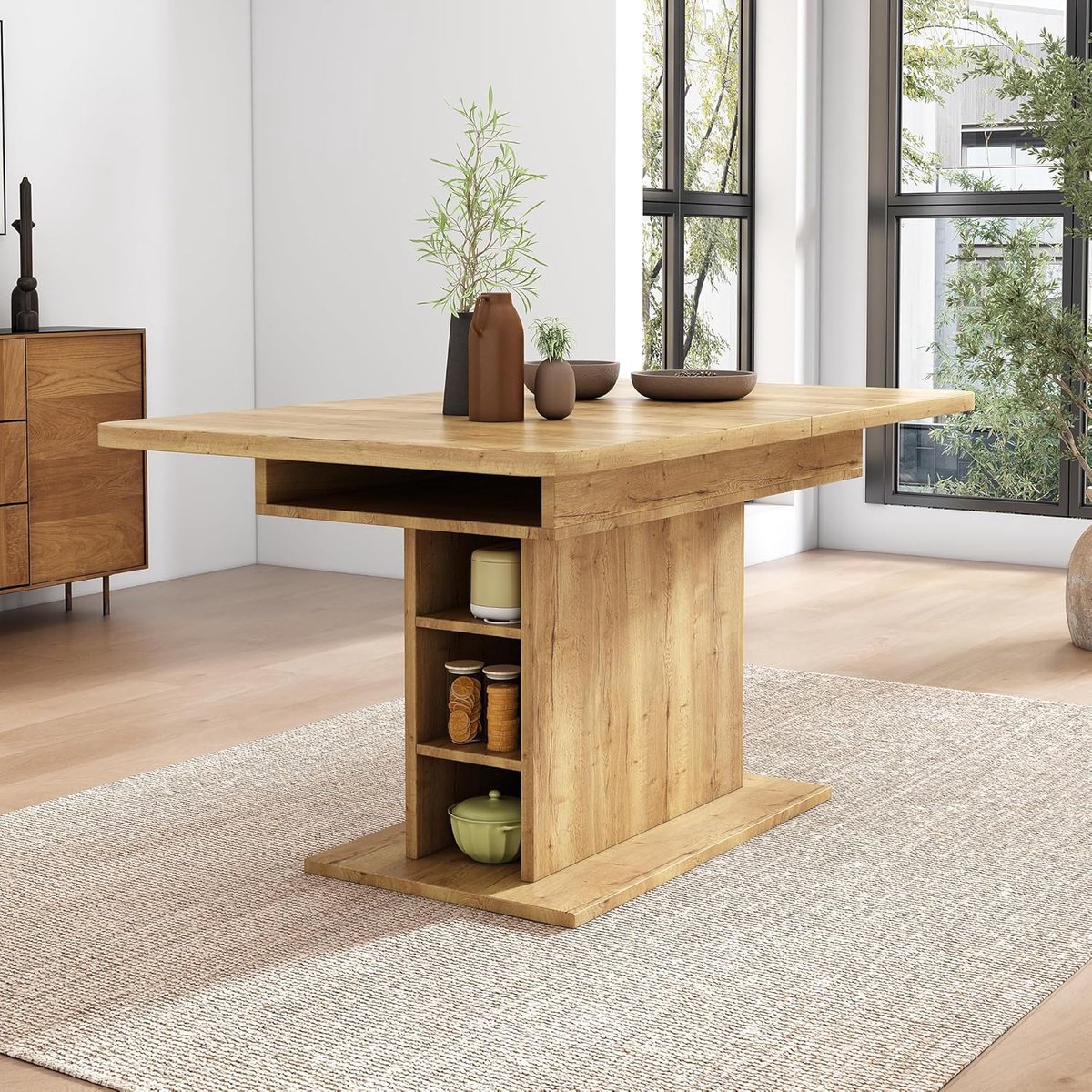 Uitschuifbare Houten Eettafel met Opbergruimte – Rechthoekige Keuken- en Woonkamertafel 110-130 x 70 x 75 cm, Multifunctioneel Modern-klassiek Design – Meda Home Store