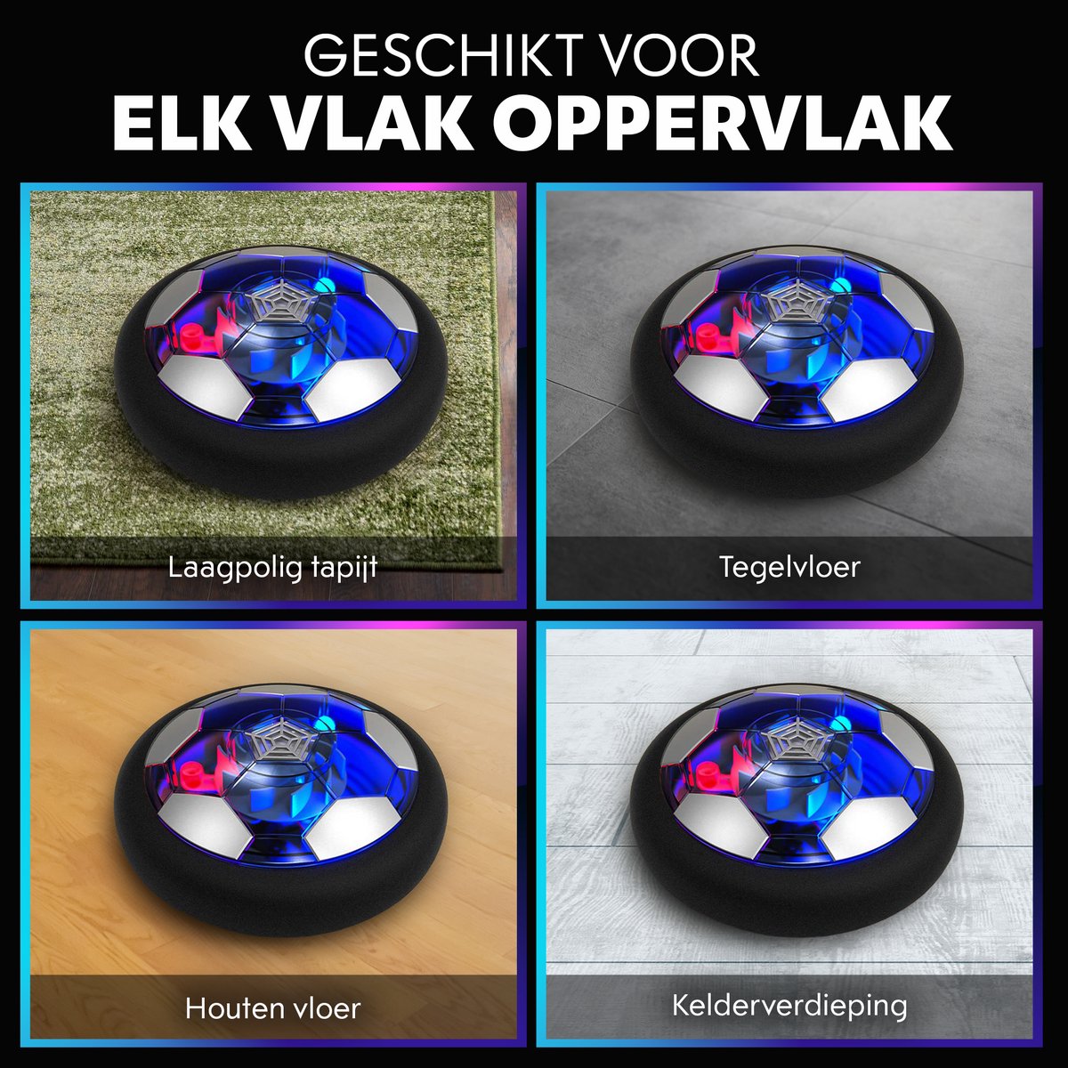 Tech Essentials Hover Bal - 18cm - Led Verlichting - Oplaadbaar - Zwevende - Zachte Binnen Voetbal - Indoor Air Speelgoedbal - Kinderen — afbeelding 7