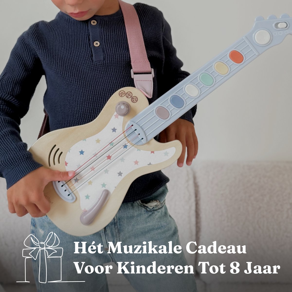 Elektrische Houten Speelgoedgitaar Kinderen - Muziek Speelgoed met Geluid, 3 Geluidsstanden & Volumeknop - Montessori Educatief Muziekinstrument vanaf 3 Jaar - Inclusief Draagriem - Ideaal Cadeau voor Peuters & Kleuters - Baby Doo — afbeelding 10