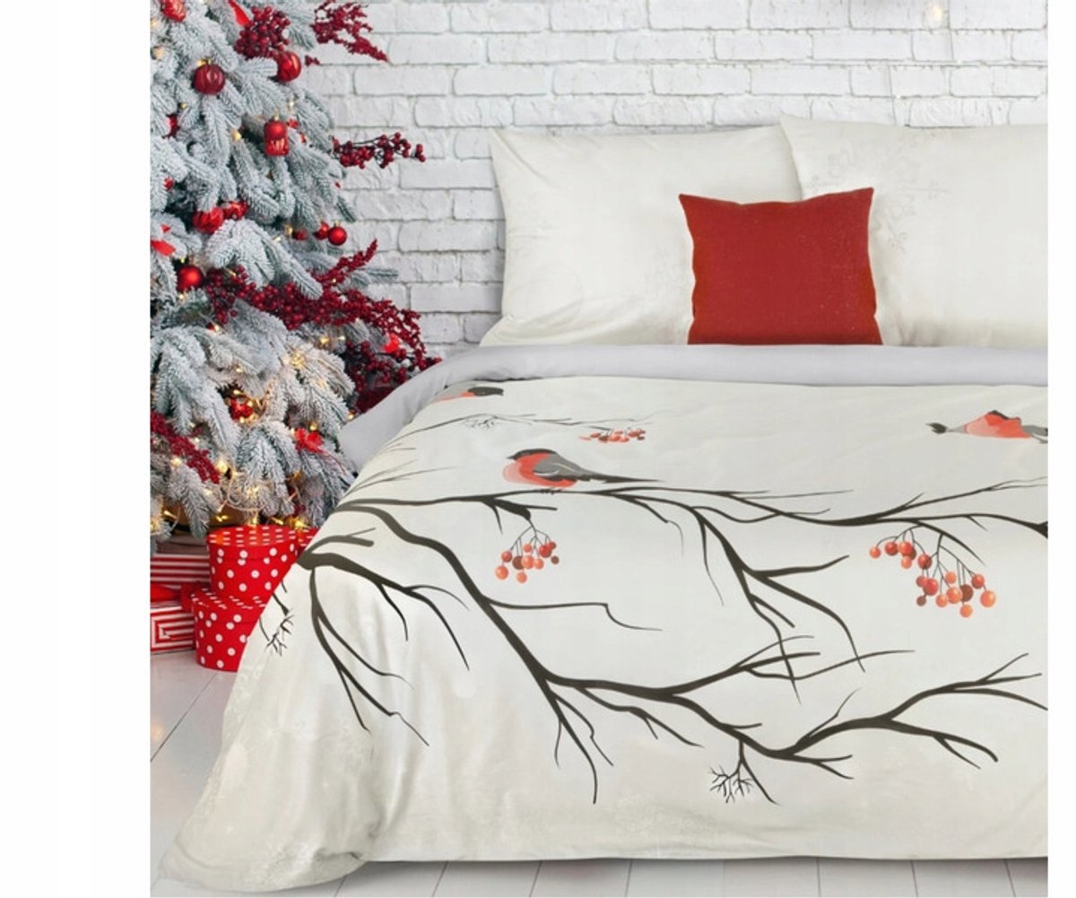 Kerst Dekbedovertrek BERRY Katoen Satijn 160x200cm Wit