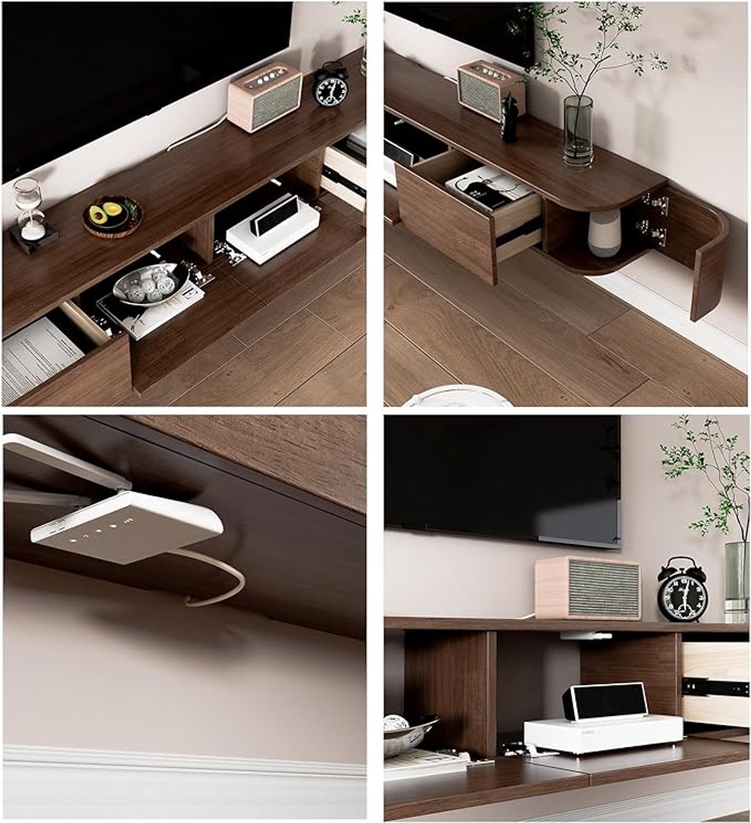 Zwevende TV-Meubel 200CM met LED-Verlichting - Zwart - LED-Verlichting – Moderne Wandkast 