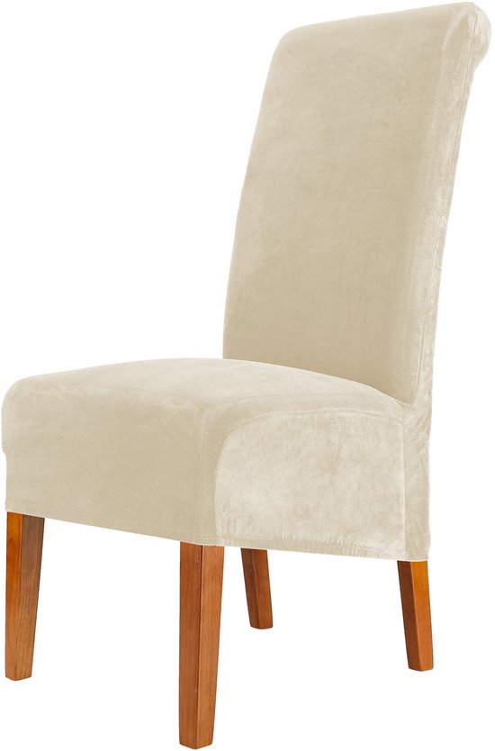 Set van 2 stoelhoezen, stretch stoelhoes, polyester stoelhoes met hoge rugleuning - elastisch - wasbaar - afneembaar - stoelbeschermer,beige