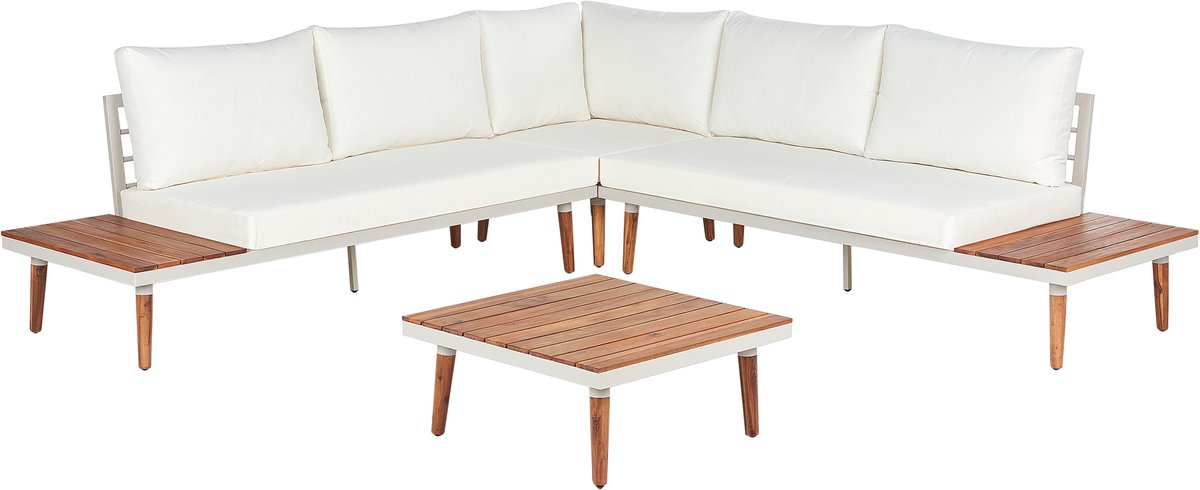 Beliani CORATO - Loungeset voor 5 - Gebroken wit - Acaciahout