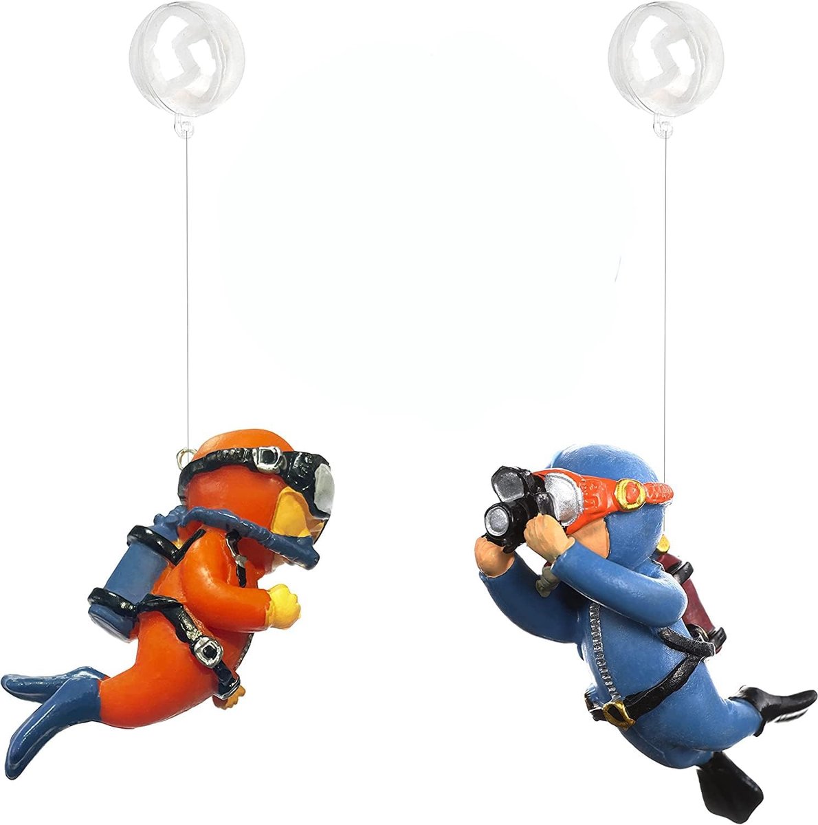 Ynkkvre – 2 Stuks Drijvende Aquarium Decoratie – Duiker Ornamenten voor Vistank – Schattige Kleine Duiker Aquarium Versiering – Leuke Aquarium Accessoires (Oranje, Blauw)