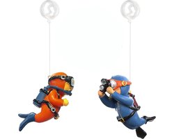 Ynkkvre – 2 Stuks Drijvende Aquarium Decoratie – Duiker Ornamenten voor Vistank – Schattige Kleine Duiker Aquarium Versiering – Leuke Aquarium Accessoires (Oranje, Blauw)