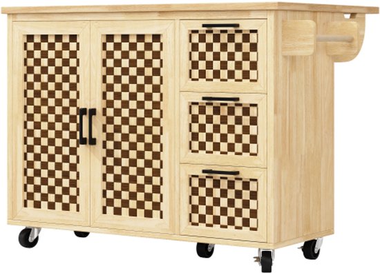 HOMCOM Keukentrolley met 3 planken, 4 wielen, 53,5 cm x 30,5 cm x 75 cm, Zwart | Netherlands