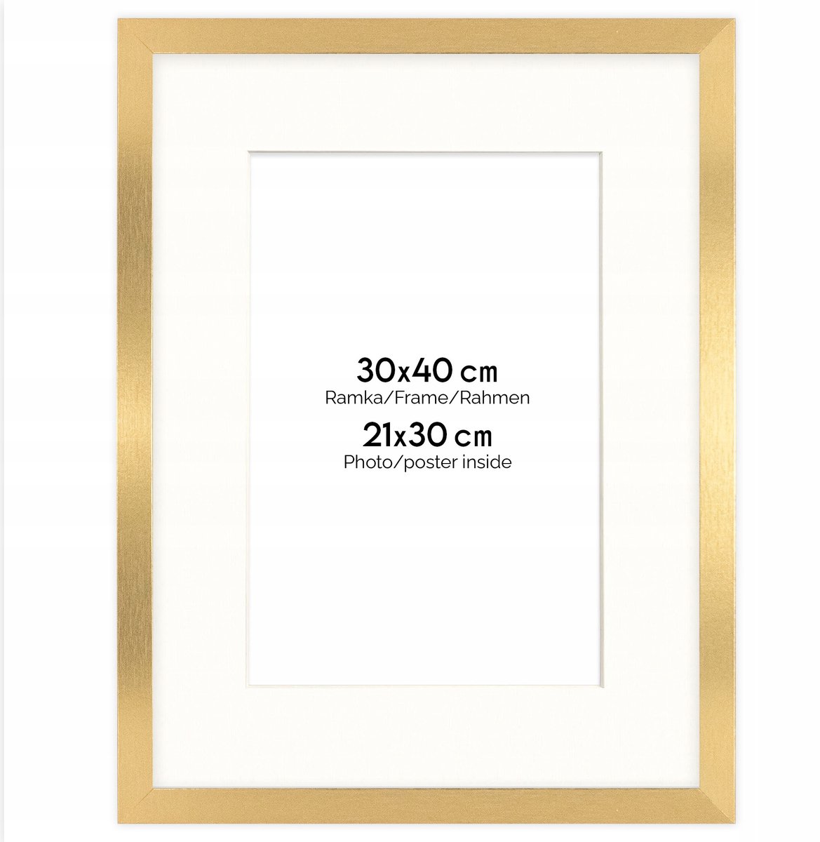 Gouden fotolijst 30x40 cm met passe-partout 21x30 cm