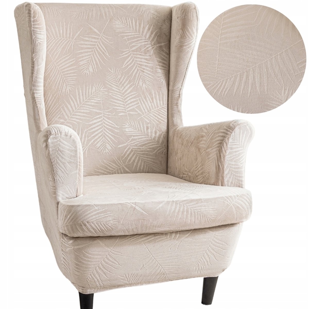 Elastische fauteuils Welur Beige Palmbladeren Premium OEKO-TEX