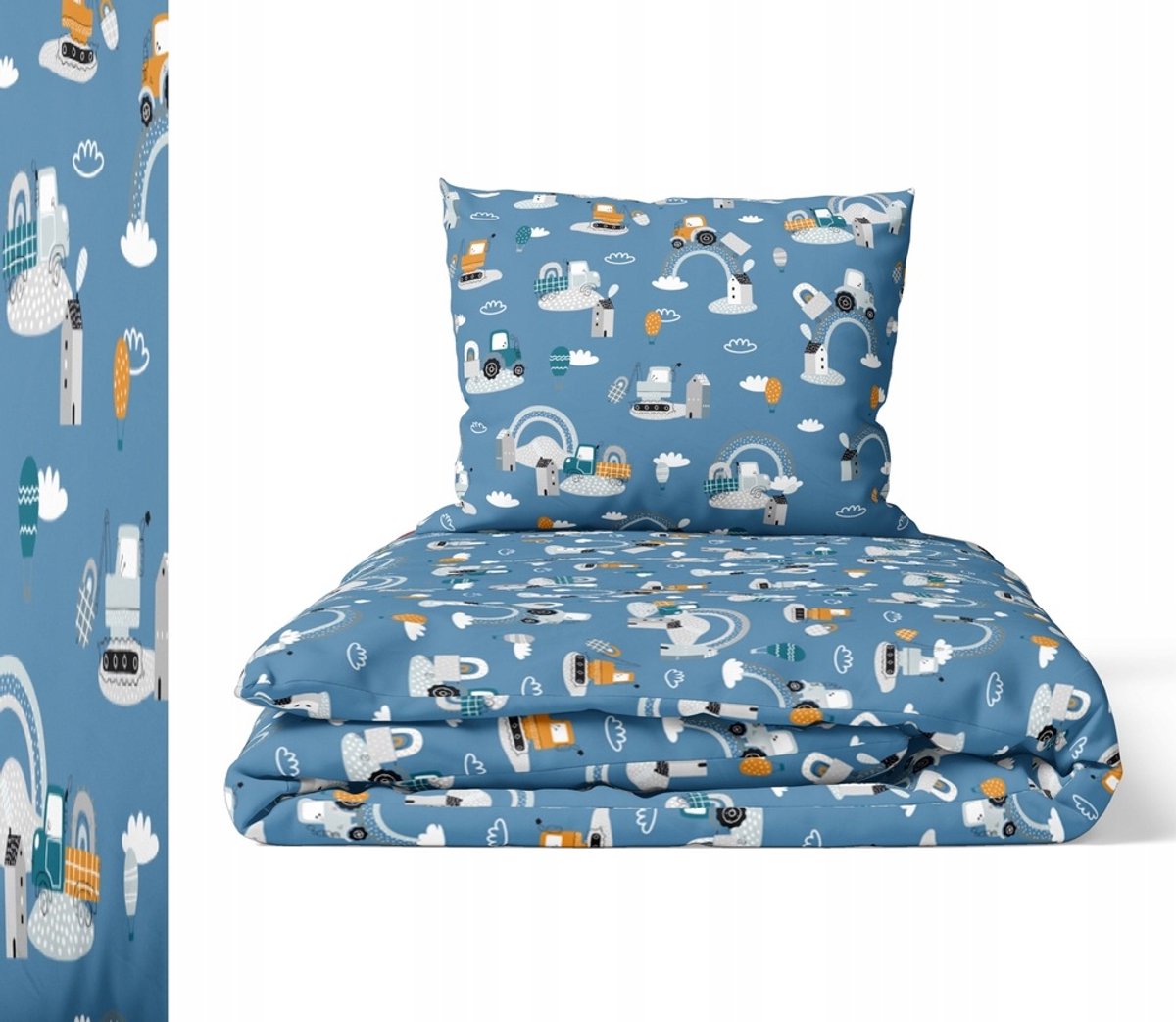 Kinderbeddengoed 160x200cm - Katoen met Bouwmachines & Regenboog