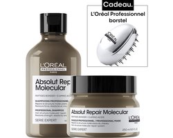 L'Oréal Professionnel Absolut Repair Molecular Bundel + cadeau - Shampoo 300ml, Masker 250ml en Haarborstel cadeau - Voordeelverpakking
