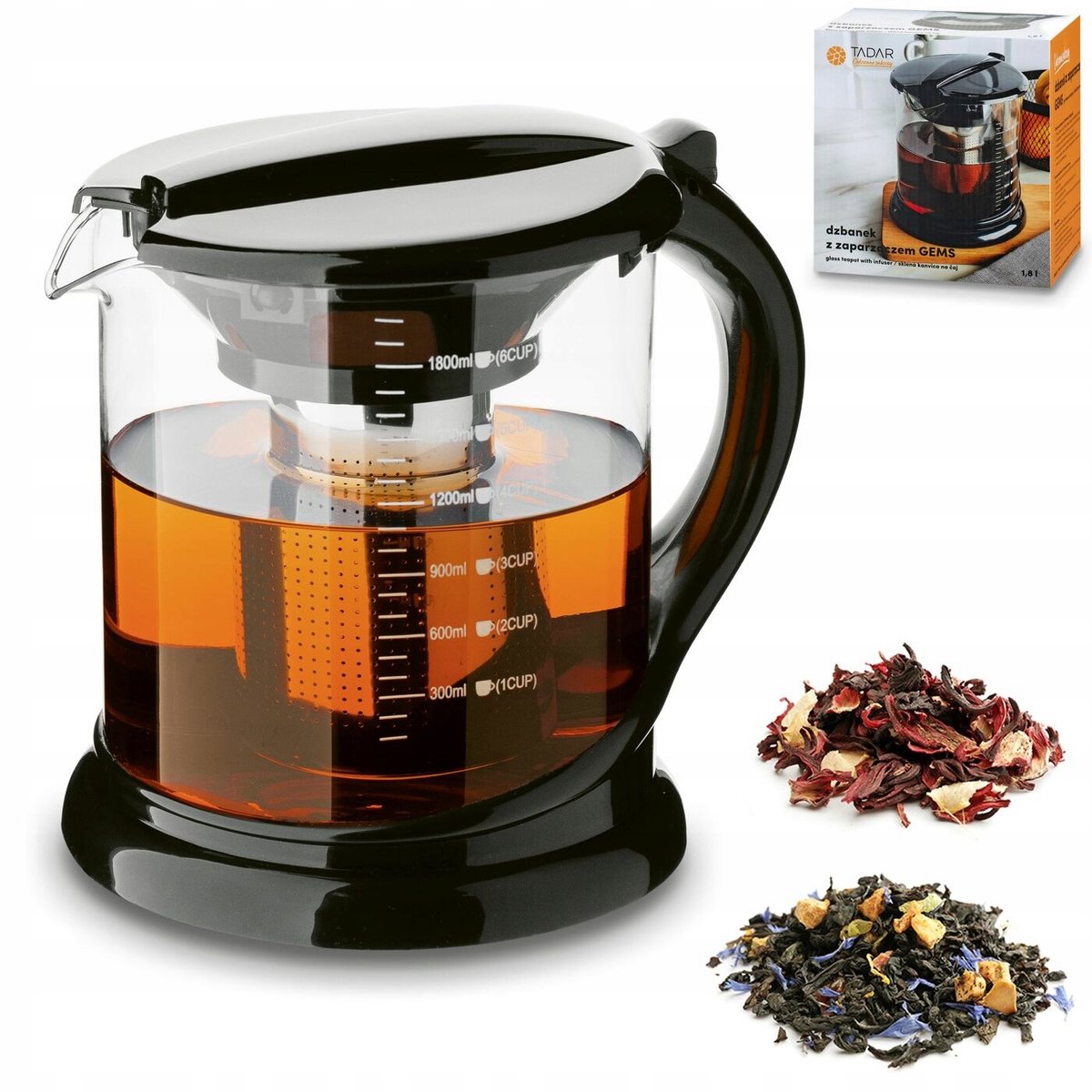 Tadar Gems Glazen Theepot met Infuser 1.8L - Stijlvol en Duurzaam