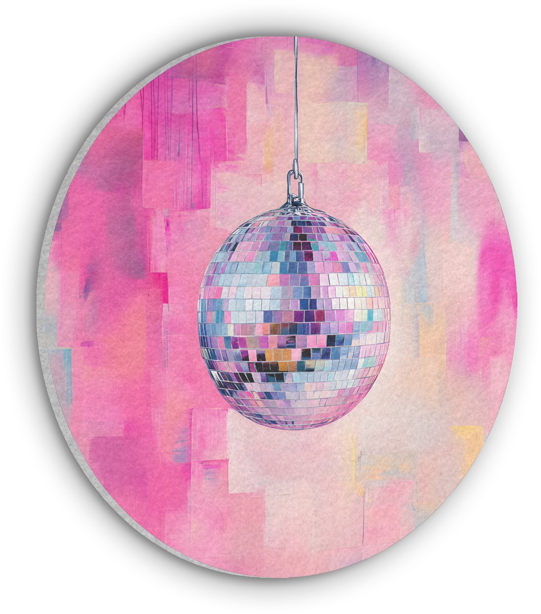 Akoestisch wandpaneel rond 60x60 cm - Vilt schilderij Discobal - Pink - Verf - Ronde akoestische panelen - Geluidsdempende wanddecoratie - Geluidsisolatie wandcirkel - Muurdecoratie geluidspanelen