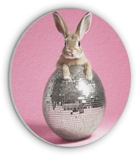 Akoestisch wandpaneel rond 30x30 cm - Vilt schilderij Haas - Strik -Discobal - Ronde akoestische panelen - Geluidsdempende wanddecoratie - Geluidsisolatie wandcirkel - Muurdecoratie geluidspanelen - Pasen - Paasdecoratie - Paas versiering