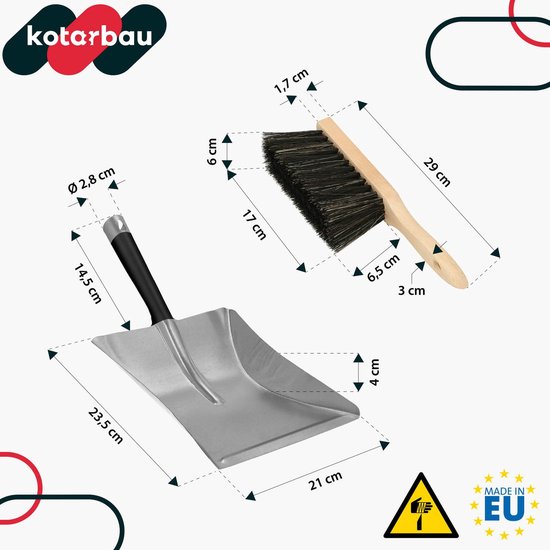 KOTARBAU® Stoffer En Blik Set, Metalen Vuilblik, Verzinkt Staal En Hout, Handeger van Hout, Stoffer En Blik Voor Open Haard, Terras, Werkplaats, Grijs En Naturel van KOTARBAU — afbeelding 2