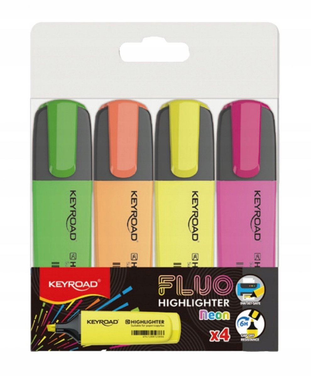 Keyroad Fluo Neon Markerset - 4 Stuks, 1-5 mm