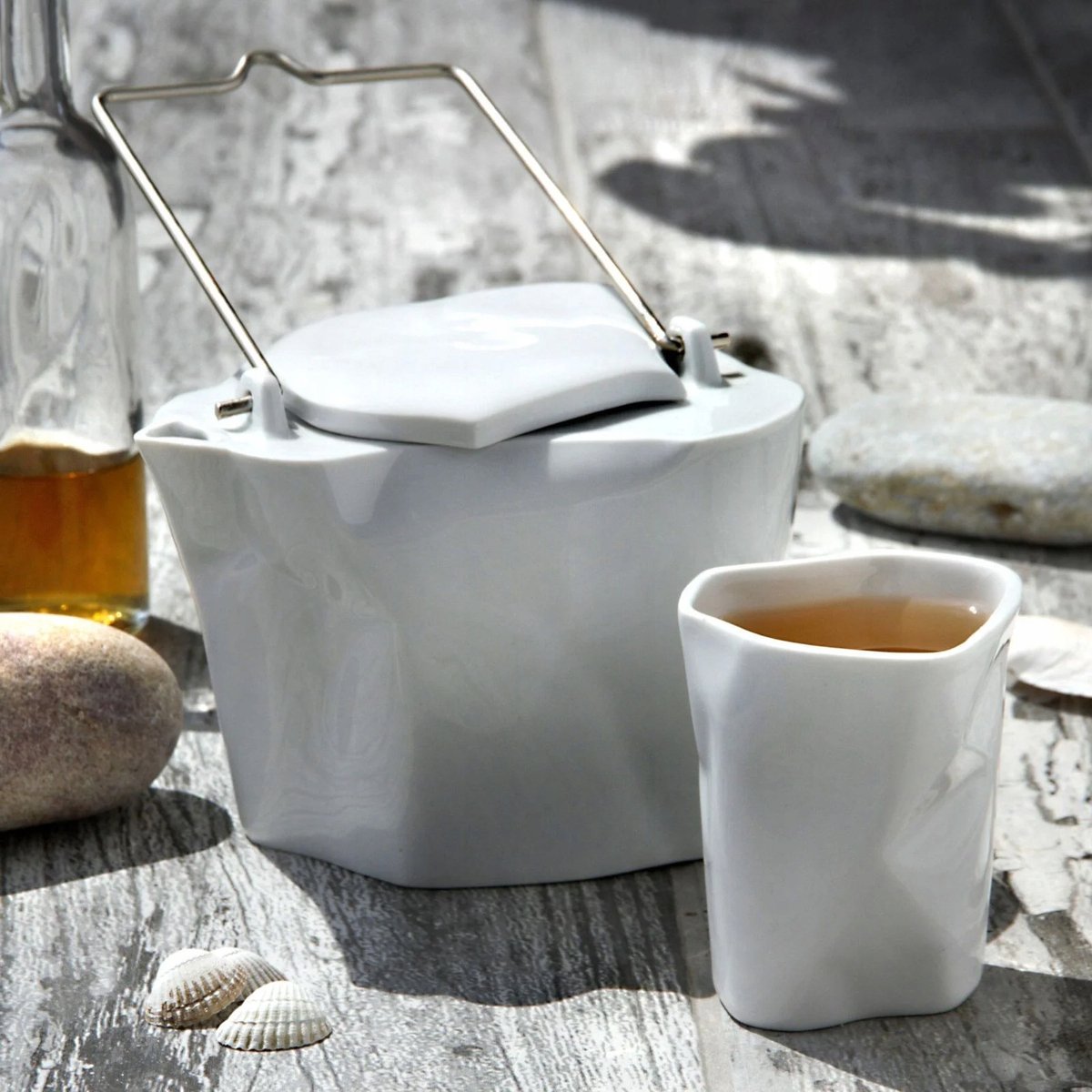 Ćmielów Theepot & 4 Mokken Set - Wit Porselein