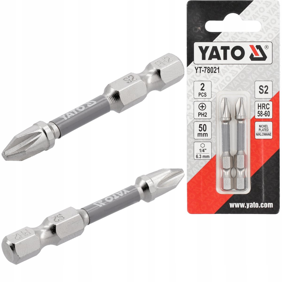 YATO Schroefbits PH2 1/4" 50mm Nikkel 2 Stuks
