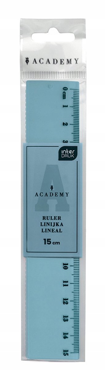 Blauwe Lineaal 15 cm Kunststof - Academie Interdruk