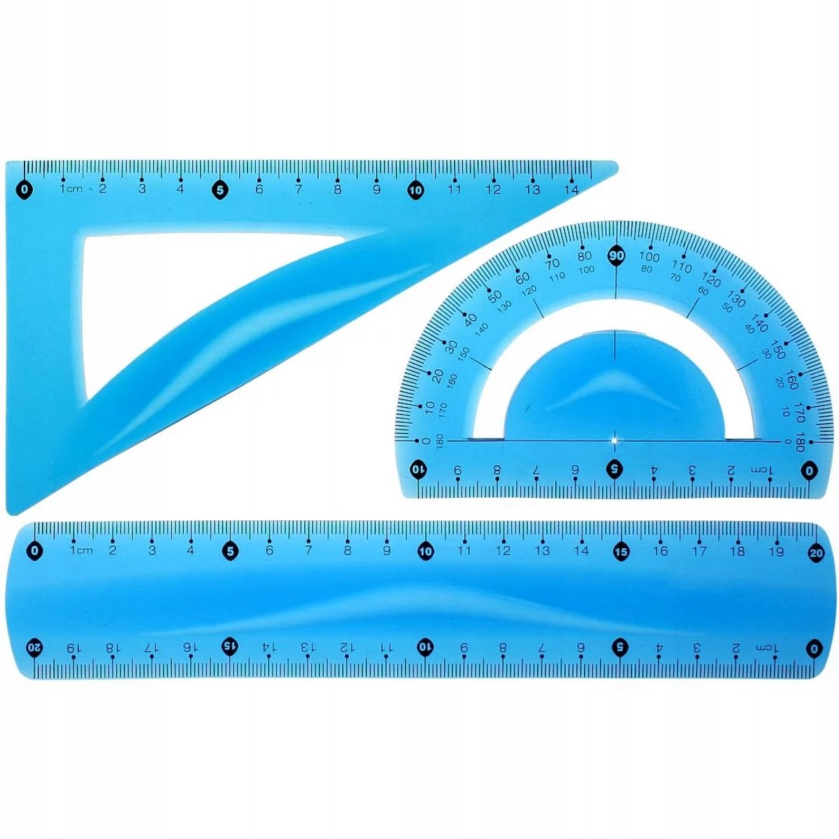 Flexibele geometrieset: liniaal, gradenboog en winkelhaak - Blauw