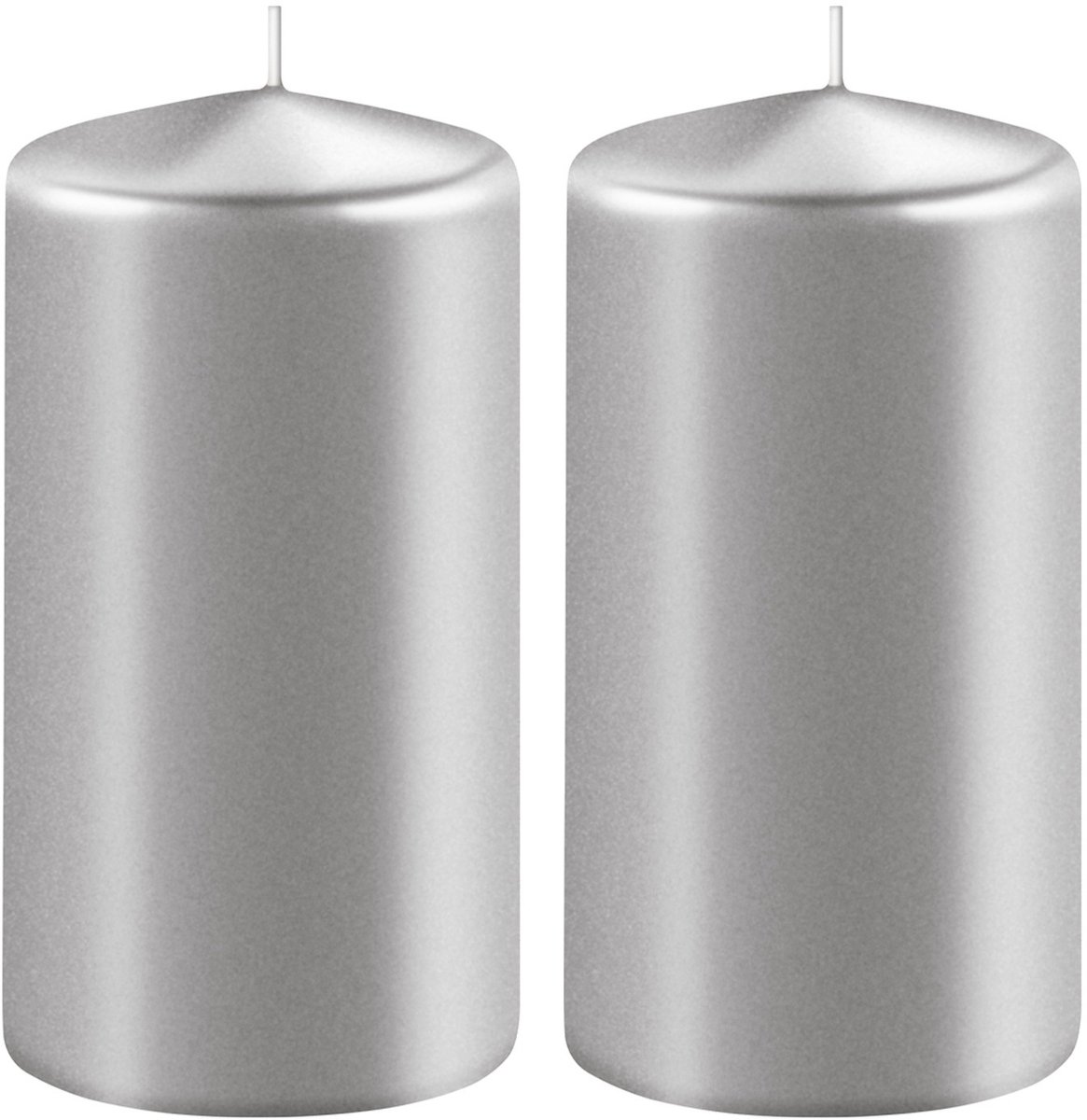 Enlightening Candles Cilinder stompkaars - 2x - zilver - D6 x H10 cm - 36 branduren - Dikke kaarsen - Voor kandelaar of plateau