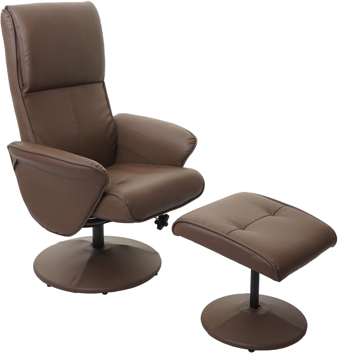 MCW Relaxfauteuil Helsinki, TV relaxfauteuil TV fauteuil met kruk ~ kunstleer, taupe