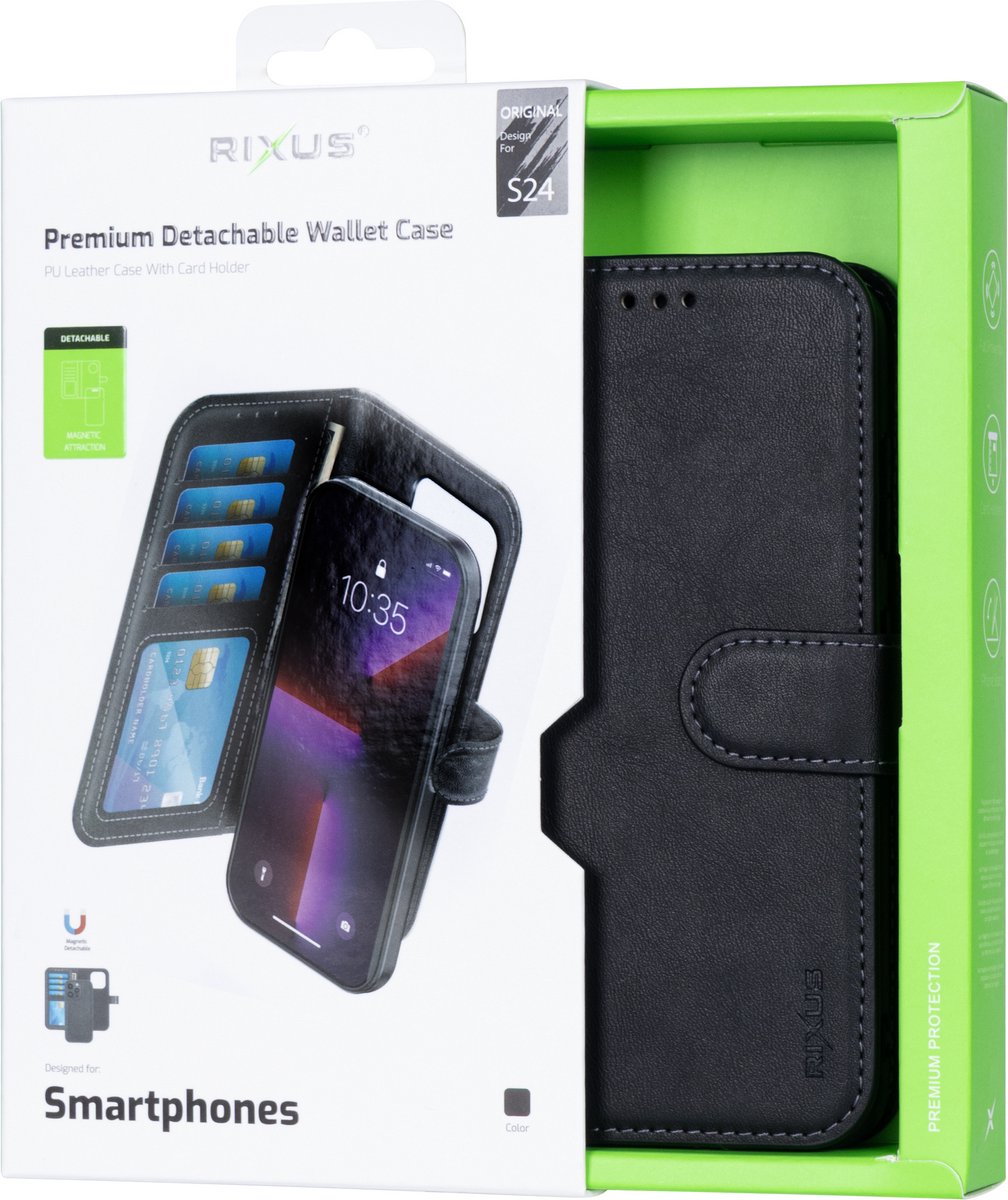Rixus For Samsung Galaxy S24 S921B Duo Magnetic Detachable Wallet Black