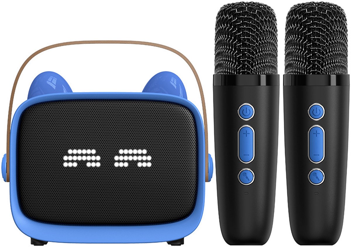 Peysaitr - Kinderen Karaoke Set - Draagbare Bluetooth-luidsprekers - met 2 Draadloze Microfoons - Voor Kinderen & Volwassenen - Feest, Verjaardag, Geschenk - Blauw/Zwart - 1 Set