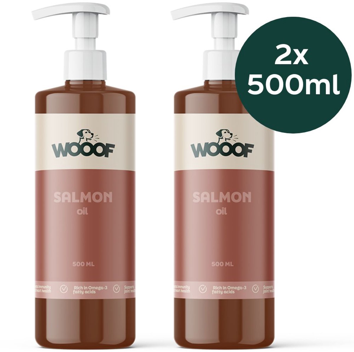 WOOOF Zalmolie hond - 1L Zalm olie - Honden Supplement - Glanzende Vacht - Gezonde Huid - Omega-3 & Omega-6 - Spijsvertering & Gewrichten - 1L