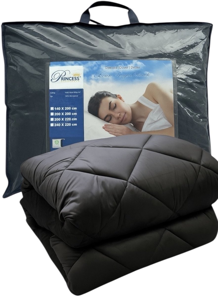 PrincessDekbed - EazyDekbed - Uni Kleur – Antraciet - Hoesloos Dekbed 200x220 cm - Bedrukt & Gekleurd Dekbed - Tweepersoons Extra Lang -Dekbed met Cassette Box Constructie