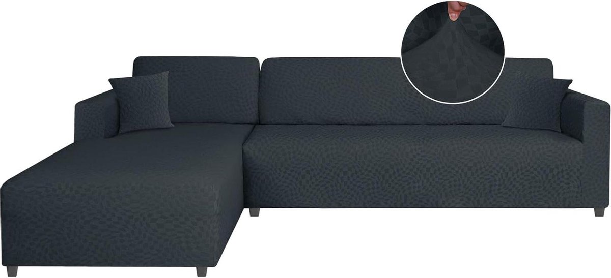 Allecto plus - Bankhoes voor L-vormige Hoekbank, Stretch Sofahoes Chaise Longue - Donkergrijs