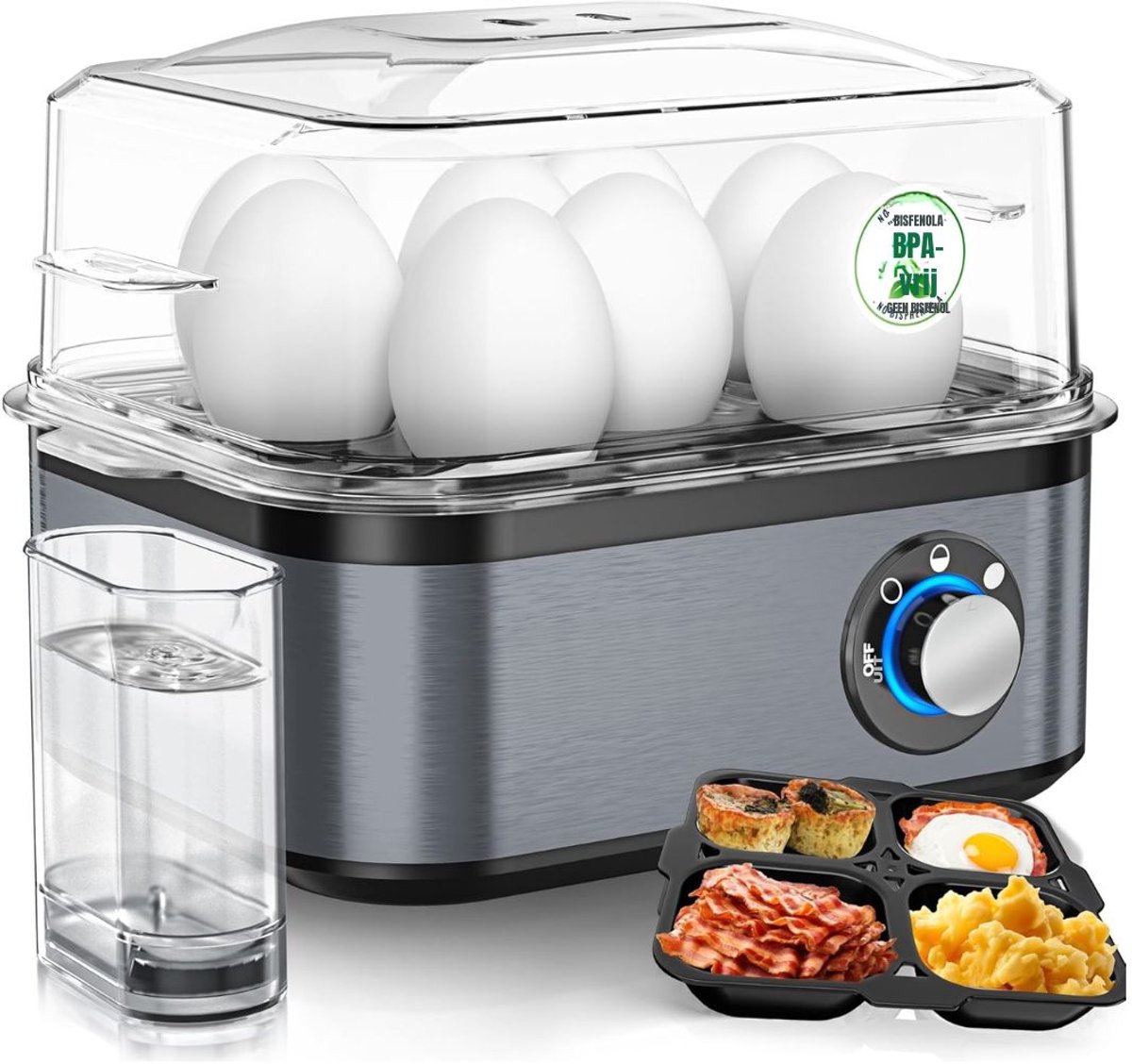 GTB® Eierkoker electrisch - Eierkoker - Eierkoker met timer - Zilver - 21cm x 15cm x 17cm