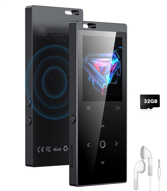 Gadgetplace MP3 speler met Bluetooth 5.2 en 32GB geheugen - Incl. Oordopjes - Met Luidspreker, FM Radio, Spraakrecorder en E-book