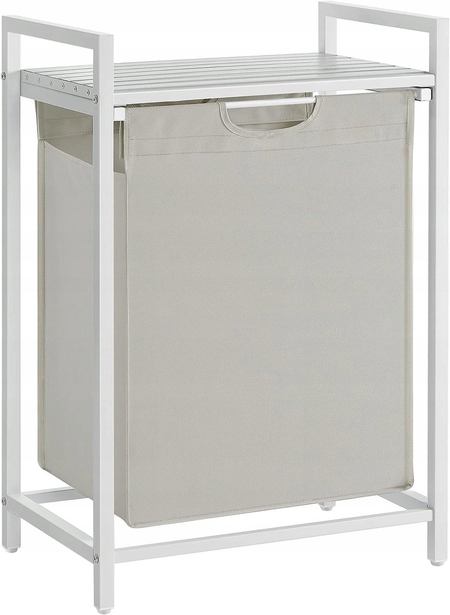 Wasmand 65 L - Wit met Wit Blad en Wit Frame, Opbergmand voor Wasgoed, Handdoeken of Speelgoed, 50x33x72 cm, Industriële Stijl